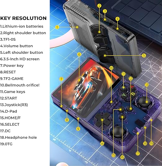 Klndcorner R36s Pro Retro Handheld Game Console, 3.5in IPS , 128GB Preloaded with 40000+Classic Games, Portable Game Console,30 +Game Emulator, Linux System,3500mah Rechargeable Battery (128G Purple)