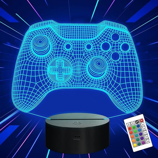 Klndcorner  Gamepad 3D Illusion Lamp, Controller Night Light with Remote Control + Timer 16 Color Changing Desk Lamp Kids Gamer Room Decor Plug in Best Cool Festival Birthday Gift for Boy Men