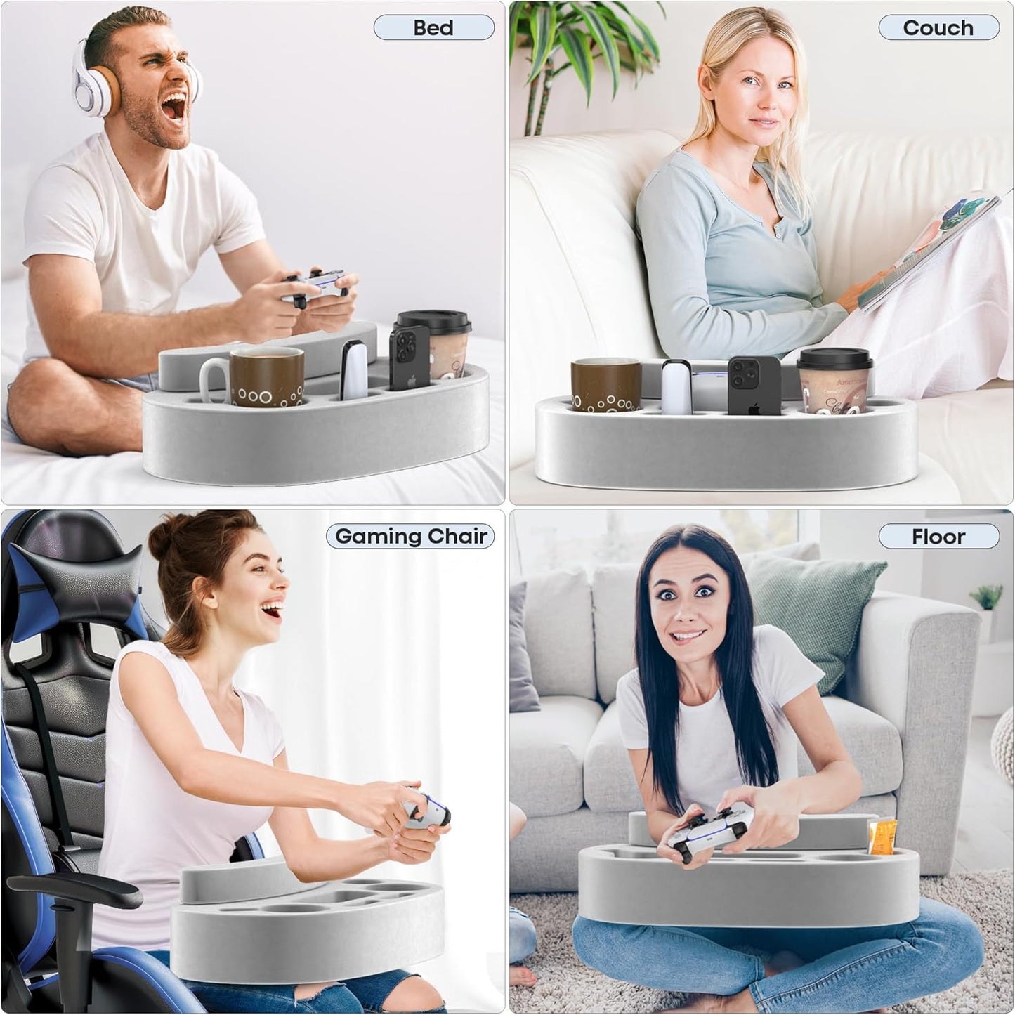 Klndcorner Couch Cup Holder Pillow Tray with 6 Slots, Gaming Pillow Couch Cupholder Tray with Armrest Cushion, Couch Caddy & Buddy with Drink, Controller, Remote, Phone Holder, Gaming Snack Holder