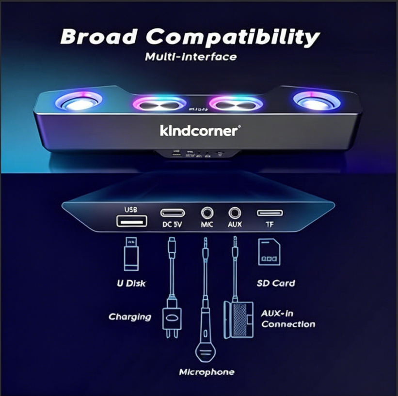klndcorner PC Speakers for Desktop, Bluetooth Computer Speakers Wireless for Gaming, Streaming, Party, E-Sport, RGB Loudspeaker with Aux-in Audio Jack, Controllable RGB, Volume Button A16 Black